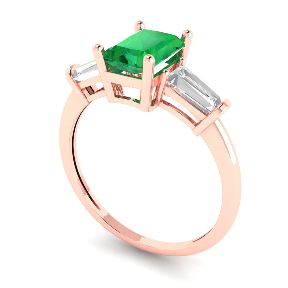 1.5 cttw Simulated Emerald Three-Stone Engagement Ring - Solid Gold (Emerald Cut,7.0x5.0mm)