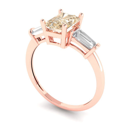 1.5 cttw Natural Morganite Three-Stone Engagement Ring - Solid Gold (Emerald Cut,7.0x5.0mm)