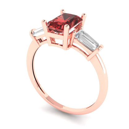 1.5 cttw Natural Garnet Three-Stone Engagement Ring - Solid Gold (Emerald Cut,7.0x5.0mm)