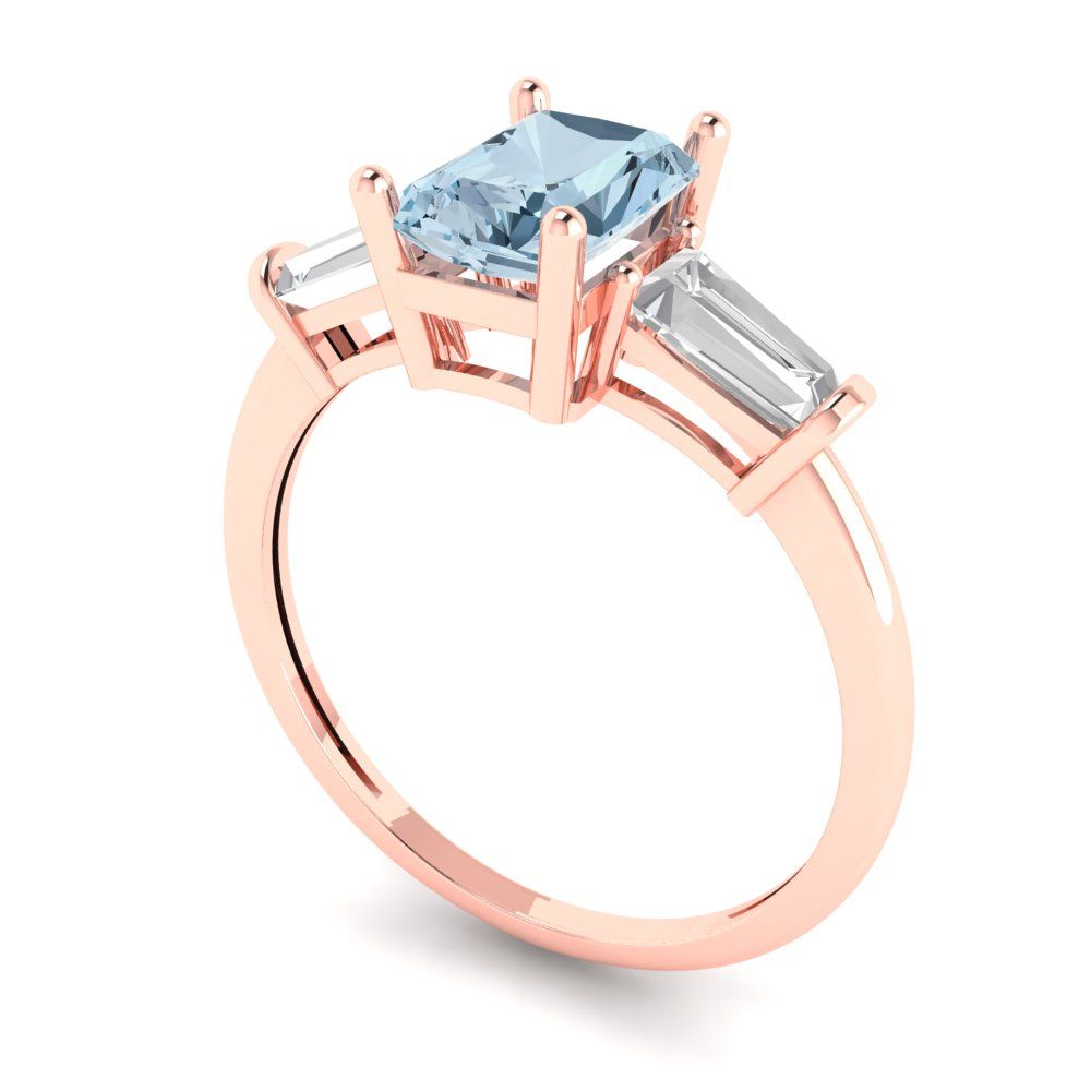 1.5 cttw Natural Swiss Blue Topaz Three-Stone Engagement Ring - Solid Gold (Emerald Cut,7.0x5.0mm)