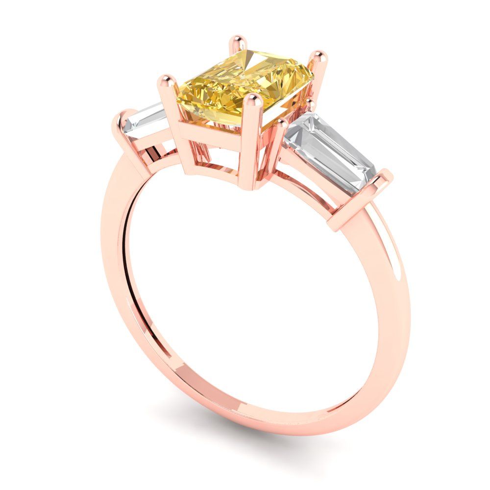 1.5 cttw Yellow Moissanite Three-Stone Engagement Ring - Solid Gold (Emerald Cut,7.0x5.0mm)
