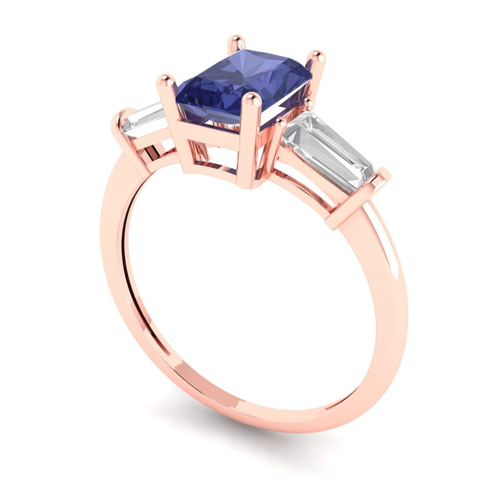 1.5 cttw Simulated Tanzanite Three-Stone Engagement Ring - Solid Gold (Emerald Cut,7.0x5.0mm)