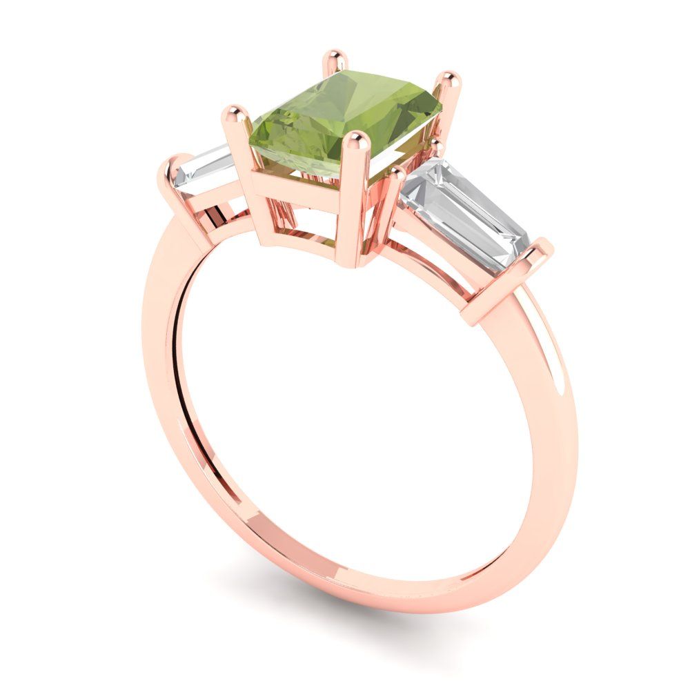 1.5 cttw Natural Peridot Three-Stone Engagement Ring - Solid Gold (Emerald Cut,7.0x5.0mm)