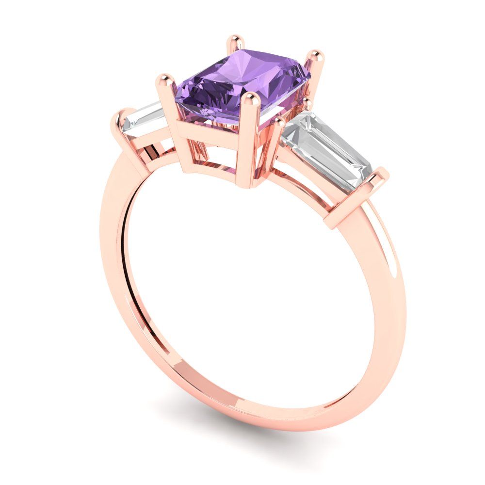 1.5 cttw Simulated Alexandrite Three-Stone Engagement Ring - Solid Gold (Emerald Cut,7.0x5.0mm)