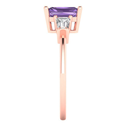 1.5 cttw Simulated Alexandrite Three-Stone Engagement Ring - Solid Gold (Emerald Cut,7.0x5.0mm)