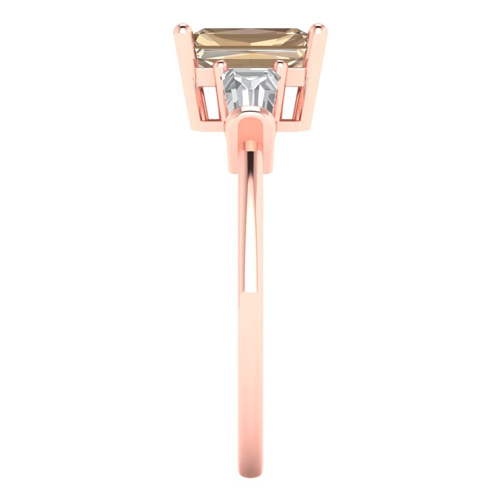 1.5 cttw Yellow Moissanite Three-Stone Engagement Ring - Solid Gold (Emerald Cut,7.0x5.0mm)