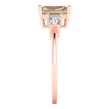 1.5 cttw Yellow Moissanite Three-Stone Engagement Ring - Solid Gold (Emerald Cut,7.0x5.0mm)