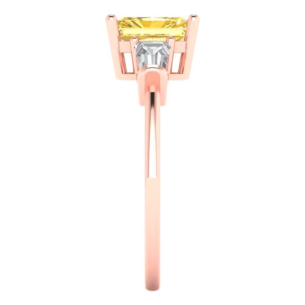 1.5 cttw Natural Citrine Three-Stone Engagement Ring - Solid Gold (Emerald Cut,7.0x5.0mm)