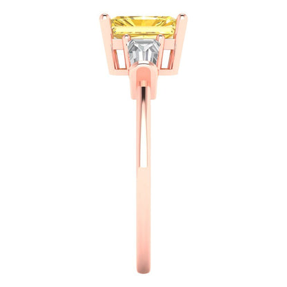 1.5 cttw Natural Citrine Three-Stone Engagement Ring - Solid Gold (Emerald Cut,7.0x5.0mm)
