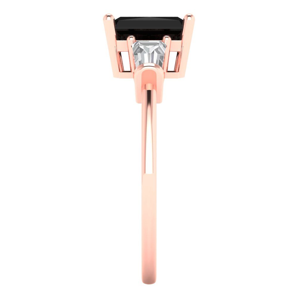 1.5 cttw Natural Onyx Three-Stone Engagement Ring - Solid Rose Gold (VVS1, Emerald Cut,7.0x5.0mm)