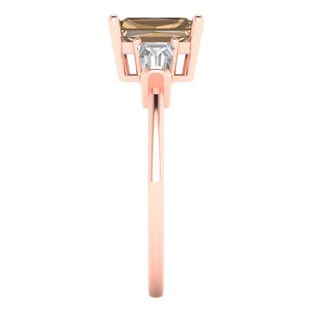 1.5 cttw Zirconia Simulated Champagne Diamond Three-Stone Engagement Ring - Solid Gold (VVS1, Emerald Cut,7.0x5.0mm)