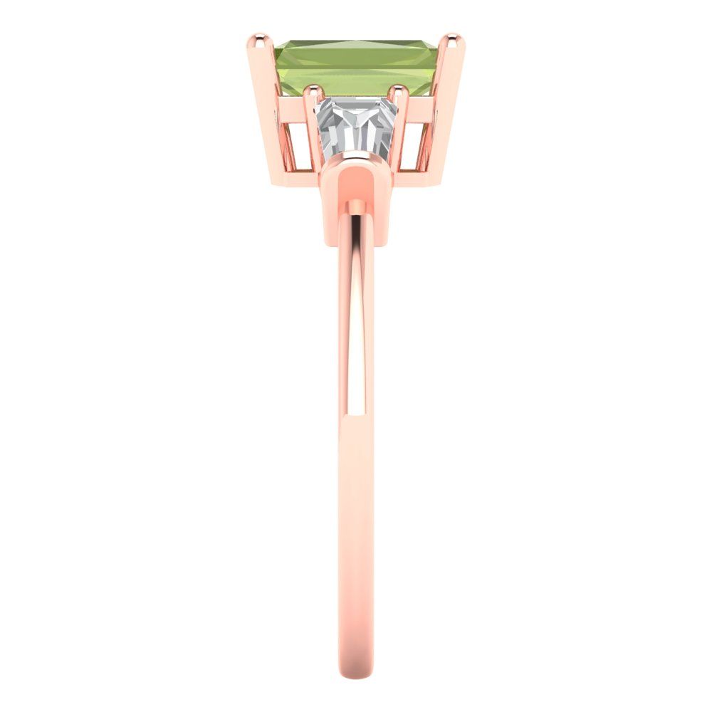 1.5 cttw Natural Peridot Three-Stone Engagement Ring - Solid Gold (Emerald Cut,7.0x5.0mm)