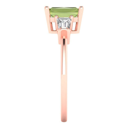 1.5 cttw Natural Peridot Three-Stone Engagement Ring - Solid Gold (Emerald Cut,7.0x5.0mm)