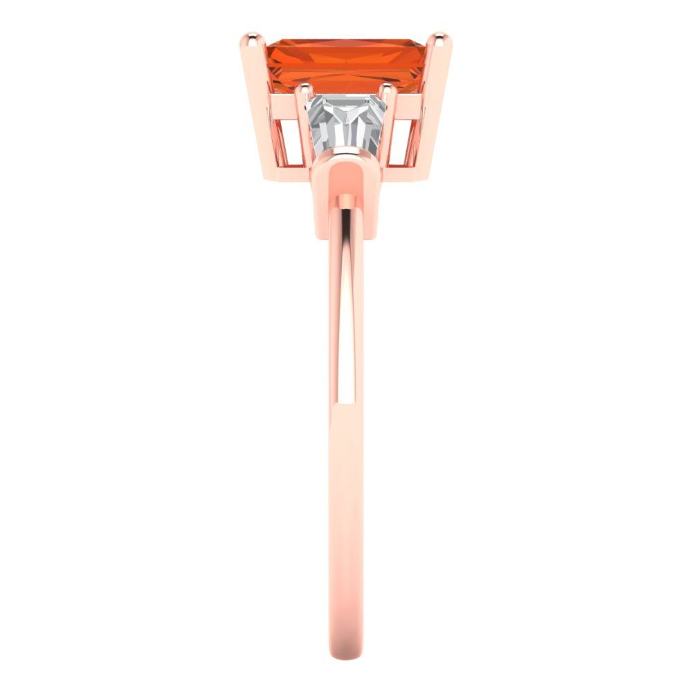 1.5 cttw Zirconia Simulated Red Diamond Three-Stone Engagement Ring - Solid Gold (VVS1, Emerald Cut,7.0x5.0mm)