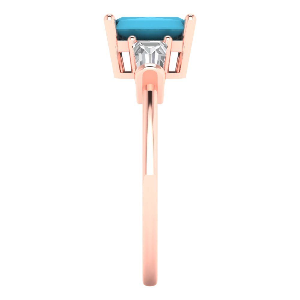 1.5 cttw Simulated Turquoise Three-Stone Engagement Ring - Solid Gold (Emerald Cut,7.0x5.0mm)