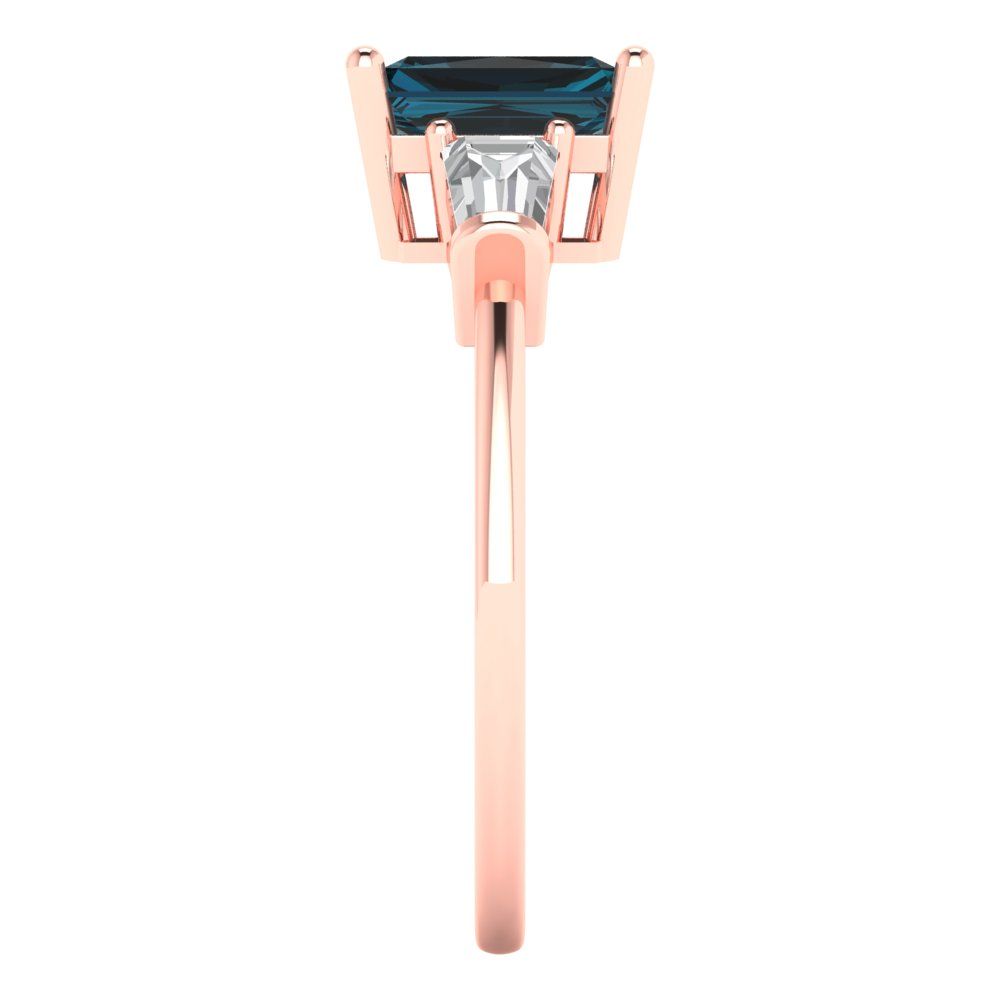 1.5 cttw Natural London Blue Topaz Three-Stone Engagement Ring - Solid Gold (Emerald Cut,7.0x5.0mm)