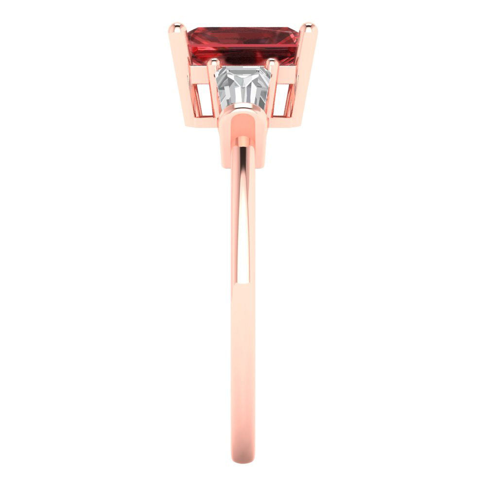1.5 cttw Natural Garnet Three-Stone Engagement Ring - Solid Gold (Emerald Cut,7.0x5.0mm)