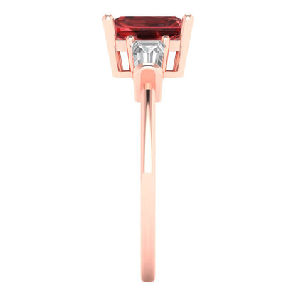 1.5 cttw Natural Garnet Three-Stone Engagement Ring - Solid Gold (Emerald Cut,7.0x5.0mm)