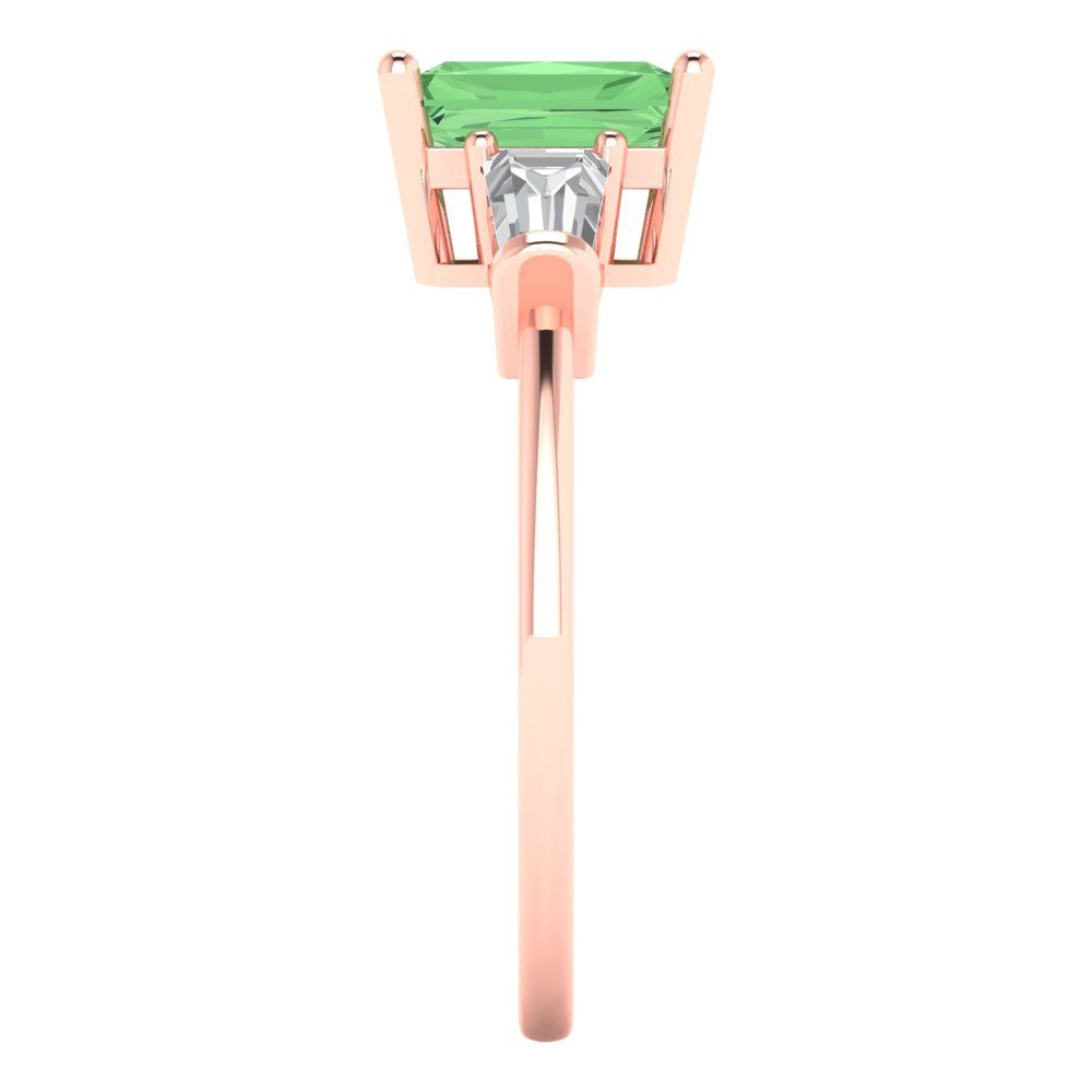 1.5 cttw Zirconia Simulated Green Diamond Three-Stone Engagement Ring - Solid Gold (VVS1, Emerald Cut,7.0x5.0mm)