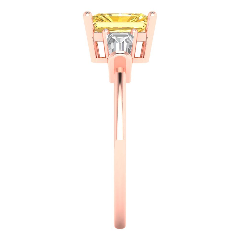 1.5 cttw Zirconia Simulated Yellow Diamond Three-Stone Engagement Ring - Solid Gold (VVS1, Emerald Cut,7.0x5.0mm)