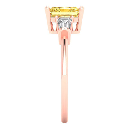 1.5 cttw Zirconia Simulated Yellow Diamond Three-Stone Engagement Ring - Solid Gold (VVS1, Emerald Cut,7.0x5.0mm)