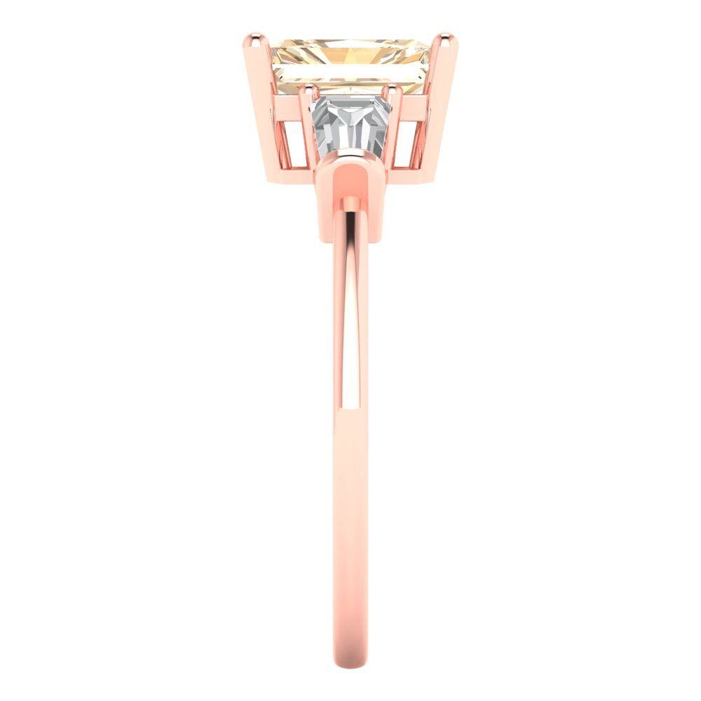 1.5 cttw Natural Morganite Three-Stone Engagement Ring - Solid Gold (Emerald Cut,7.0x5.0mm)
