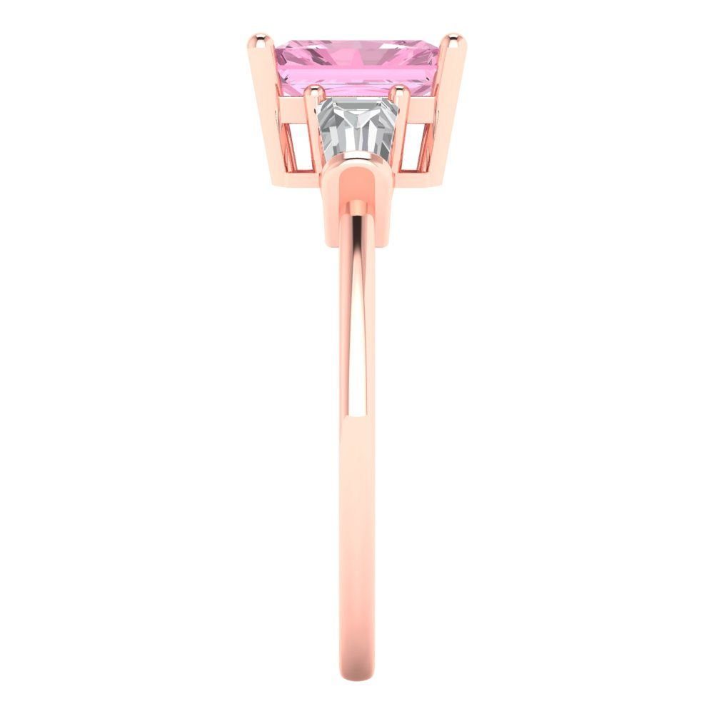1.5 cttw Zirconia Simulated Pink Diamond Three-Stone Engagement Ring - Solid Gold (VVS1, Emerald Cut,7.0x5.0mm)