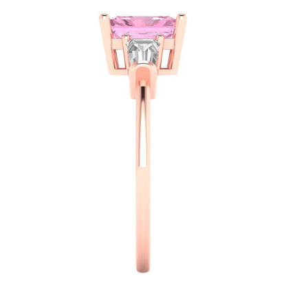 1.5 cttw Zirconia Simulated Pink Diamond Three-Stone Engagement Ring - Solid Gold (VVS1, Emerald Cut,7.0x5.0mm)