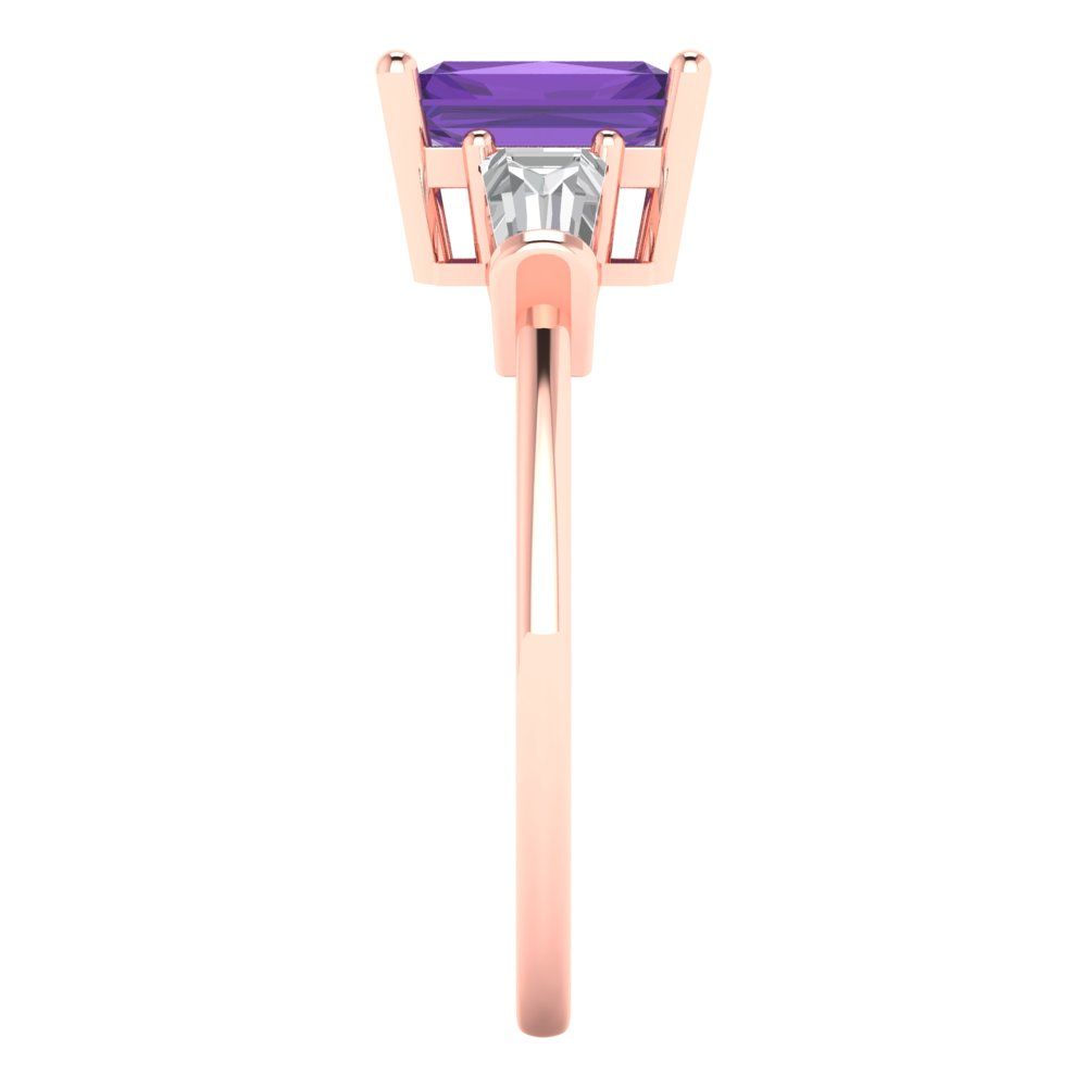 1.5 cttw Natural Amethyst Three-Stone Engagement Ring - Solid Gold (Emerald Cut,7.0x5.0mm)