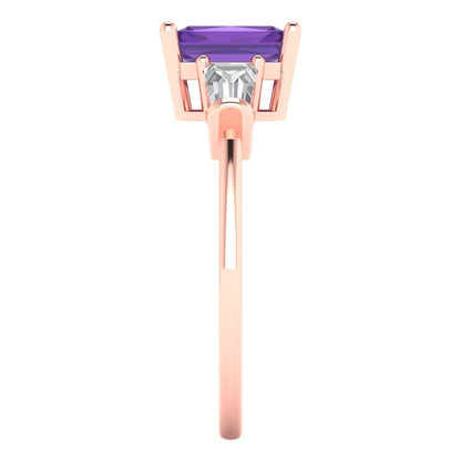 1.5 cttw Natural Amethyst Three-Stone Engagement Ring - Solid Gold (Emerald Cut,7.0x5.0mm)