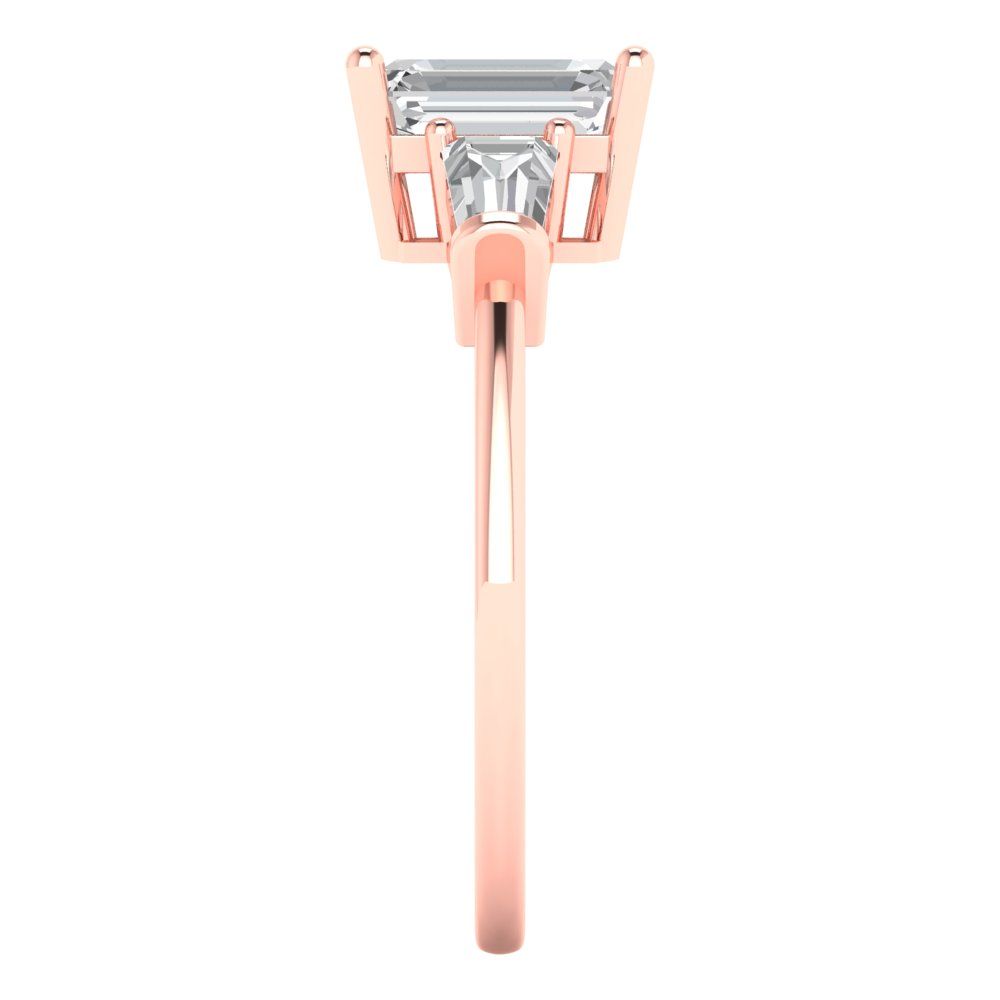 1.5 cttw White Sapphire Three-Stone Engagement Ring - Solid Gold (Emerald Cut,7.0x5.0mm)