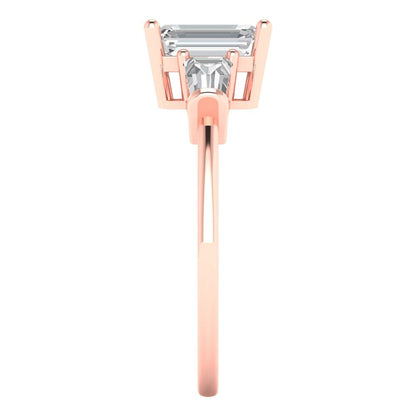 1.5 cttw White Sapphire Three-Stone Engagement Ring - Solid Gold (Emerald Cut,7.0x5.0mm)