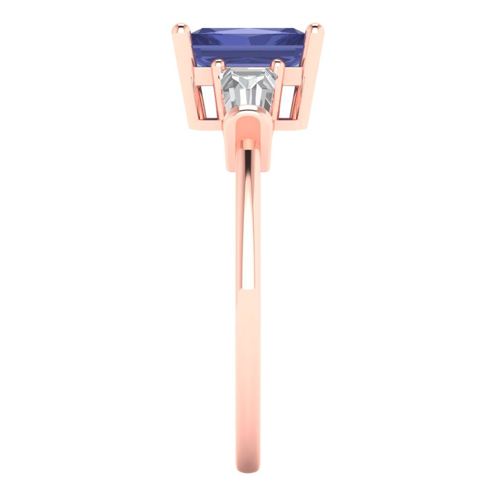 1.5 cttw Simulated Tanzanite Three-Stone Engagement Ring - Solid Gold (Emerald Cut,7.0x5.0mm)