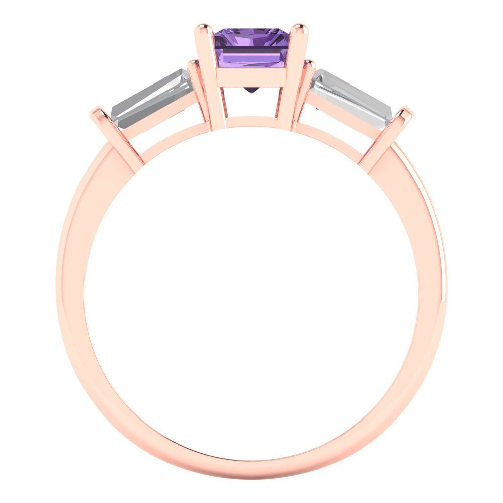 1.5 cttw Simulated Alexandrite Three-Stone Engagement Ring - Solid Gold (Emerald Cut,7.0x5.0mm)