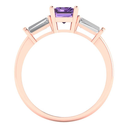 1.5 cttw Simulated Alexandrite Three-Stone Engagement Ring - Solid Gold (Emerald Cut,7.0x5.0mm)