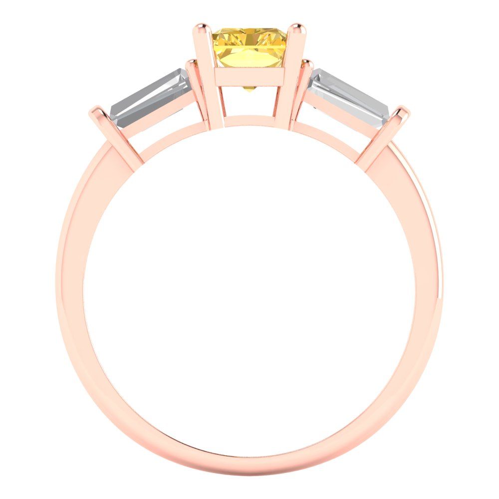 1.5 cttw Zirconia Simulated Yellow Diamond Three-Stone Engagement Ring - Solid Gold (VVS1, Emerald Cut,7.0x5.0mm)