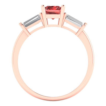 1.5 cttw Natural Garnet Three-Stone Engagement Ring - Solid Gold (Emerald Cut,7.0x5.0mm)