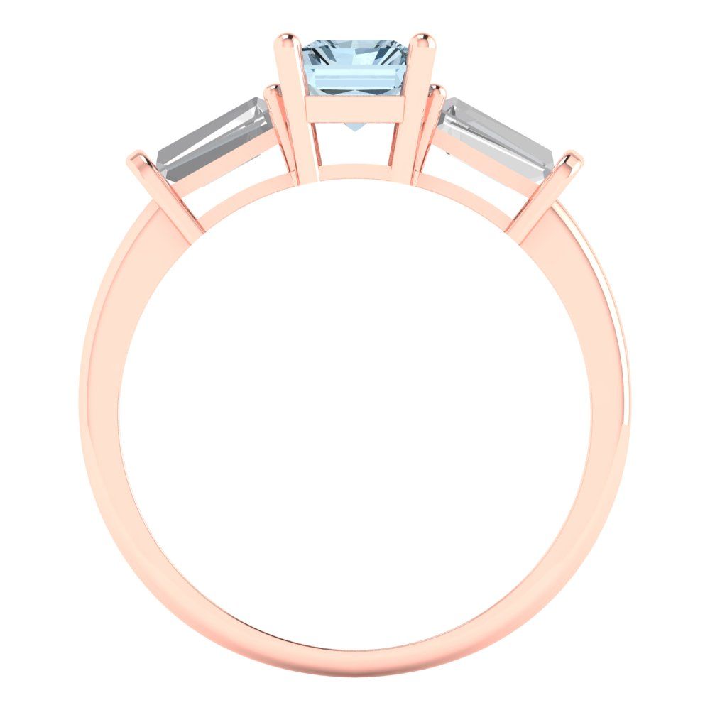 1.5 cttw Natural Swiss Blue Topaz Three-Stone Engagement Ring - Solid Gold (Emerald Cut,7.0x5.0mm)