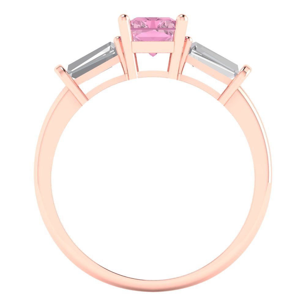 1.5 cttw Zirconia Simulated Pink Diamond Three-Stone Engagement Ring - Solid Gold (VVS1, Emerald Cut,7.0x5.0mm)