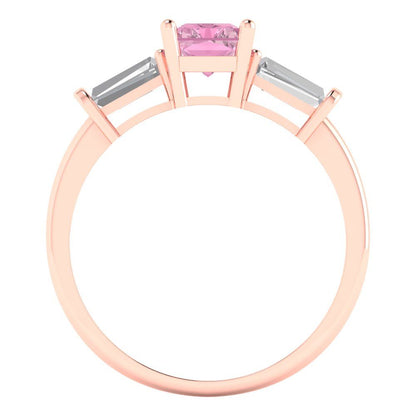 1.5 cttw Zirconia Simulated Pink Diamond Three-Stone Engagement Ring - Solid Gold (VVS1, Emerald Cut,7.0x5.0mm)