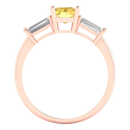 1.5 cttw Natural Citrine Three-Stone Engagement Ring - Solid Gold (Emerald Cut,7.0x5.0mm)