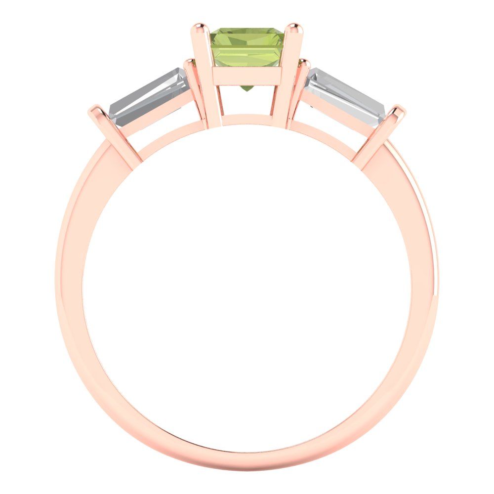 1.5 cttw Natural Peridot Three-Stone Engagement Ring - Solid Gold (Emerald Cut,7.0x5.0mm)