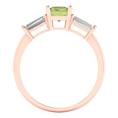 1.5 cttw Natural Peridot Three-Stone Engagement Ring - Solid Gold (Emerald Cut,7.0x5.0mm)