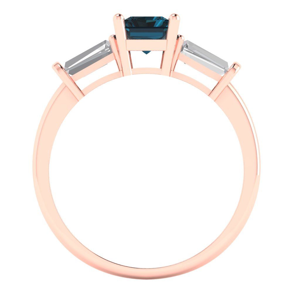 1.5 cttw Natural London Blue Topaz Three-Stone Engagement Ring - Solid Gold (Emerald Cut,7.0x5.0mm)