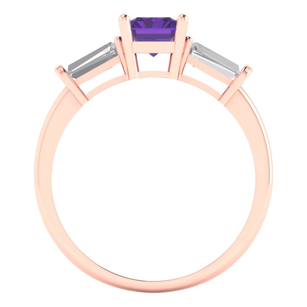 1.5 cttw Natural Amethyst Three-Stone Engagement Ring - Solid Gold (Emerald Cut,7.0x5.0mm)