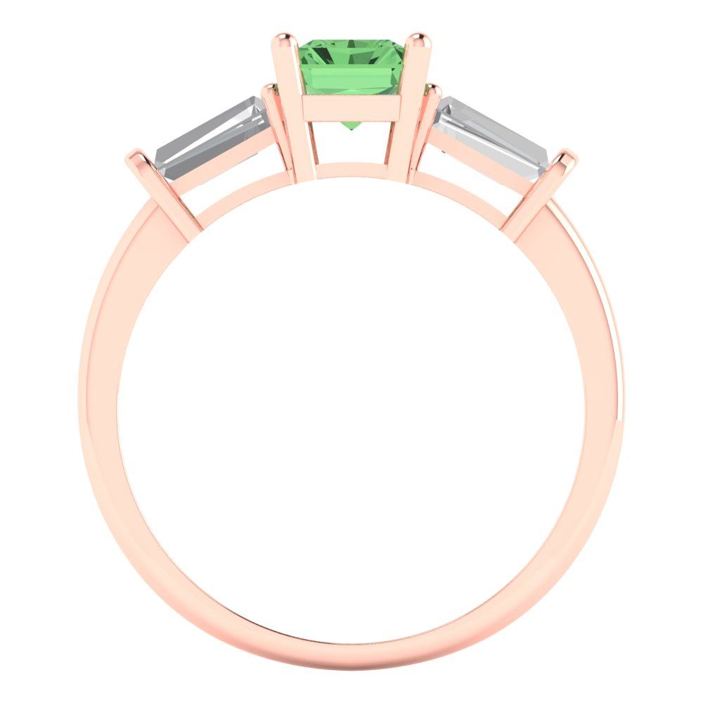 1.5 cttw Zirconia Simulated Green Diamond Three-Stone Engagement Ring - Solid Gold (VVS1, Emerald Cut,7.0x5.0mm)