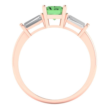 1.5 cttw Zirconia Simulated Green Diamond Three-Stone Engagement Ring - Solid Gold (VVS1, Emerald Cut,7.0x5.0mm)