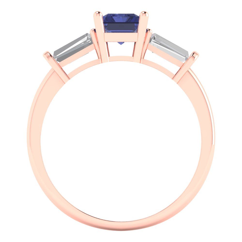 1.5 cttw Simulated Tanzanite Three-Stone Engagement Ring - Solid Gold (Emerald Cut,7.0x5.0mm)
