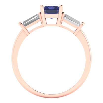 1.5 cttw Simulated Tanzanite Three-Stone Engagement Ring - Solid Gold (Emerald Cut,7.0x5.0mm)