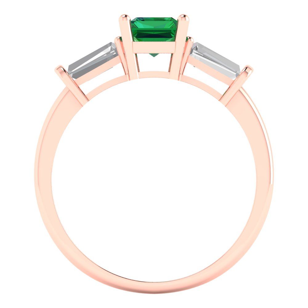 1.5 cttw Simulated Emerald Three-Stone Engagement Ring - Solid Gold (Emerald Cut,7.0x5.0mm)
